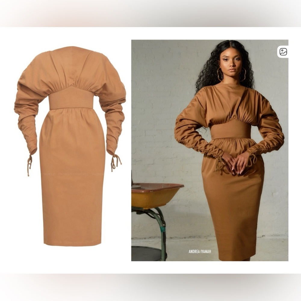 Andrea Iyamah Palla Dress Caramel Corset Midi NWT